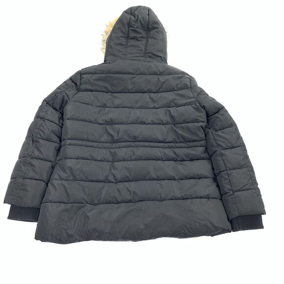 Guess Faux Fur Lined Hooded Puffer Jacket Size XL Womens Solid Black Winter Cold - Picture 2 of 11